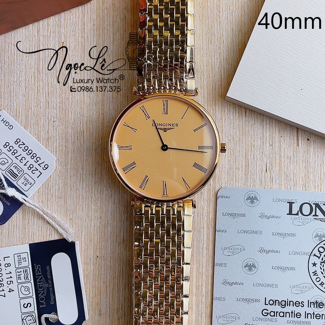 Đồng Hồ Longines Nam Dây Kim Loại Vàng Mặt Vàng Số La Mã Máy Pin Thụy Sĩ 40mm
