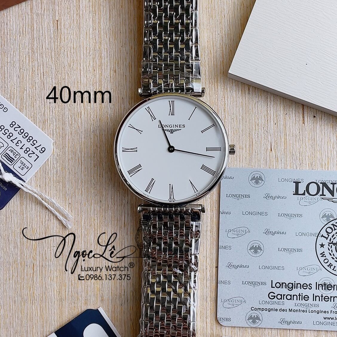 Đồng Hồ Longines Nam Dây Kim Loại Bạc Mặt Trắng Đính Số La Mã Máy Pin Thụy Sĩ 40mm