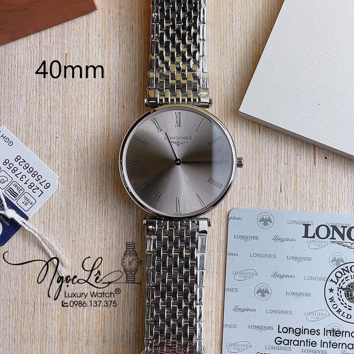 Đồng Hồ Longines Nam Dây Kim Loại Bạc Mặt Xám Số La Mã Máy Pin Thụy Sĩ 40mm