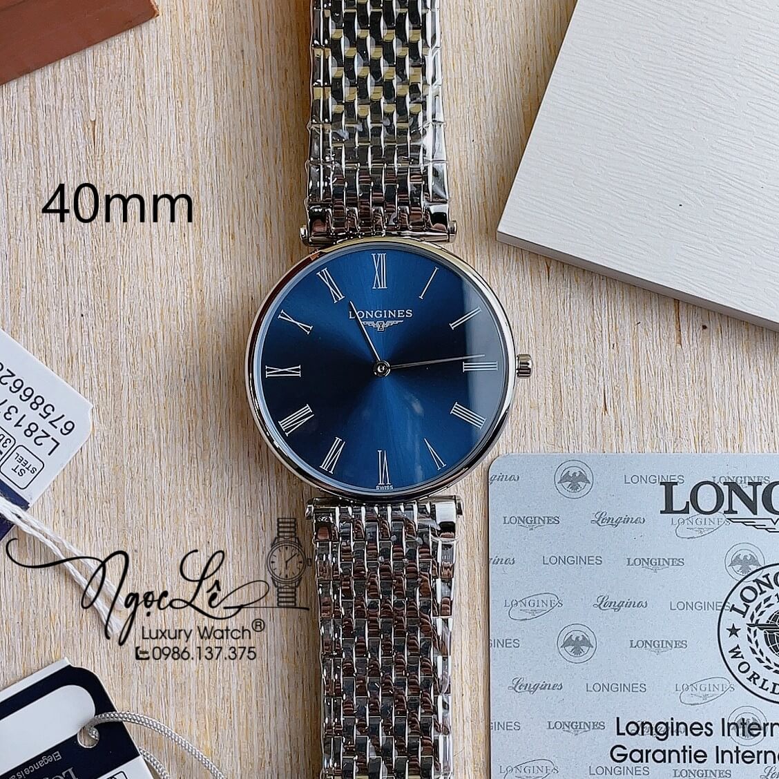 Đồng Hồ Longines Nam Dây Kim Loại Bạc Mặt Xanh Số La Mã Máy Pin Thụy Sĩ 40mm