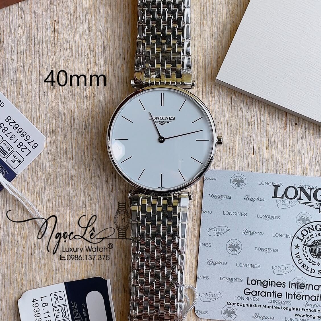 Đồng Hồ Longines Nam Dây Kim Loại Bạc Mặt Trắng Chia Vạch Máy Pin Thụy Sĩ 40mm