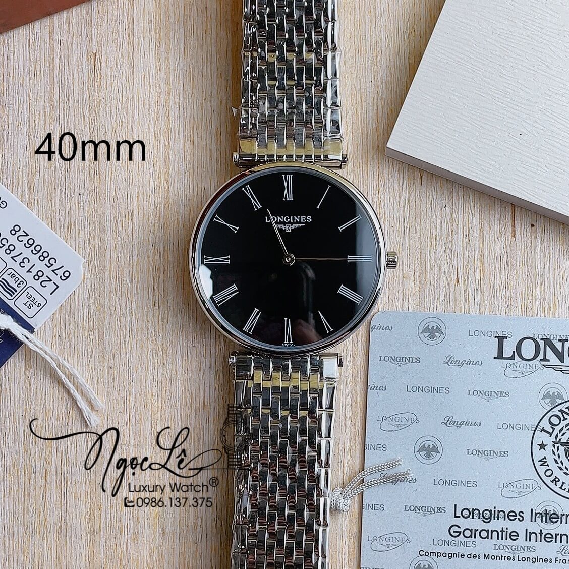 Đồng Hồ Longines Nam Dây Kim Loại Bạc Mặt Đen Đính Số La Mã Máy Pin Thụy Sĩ 40mm