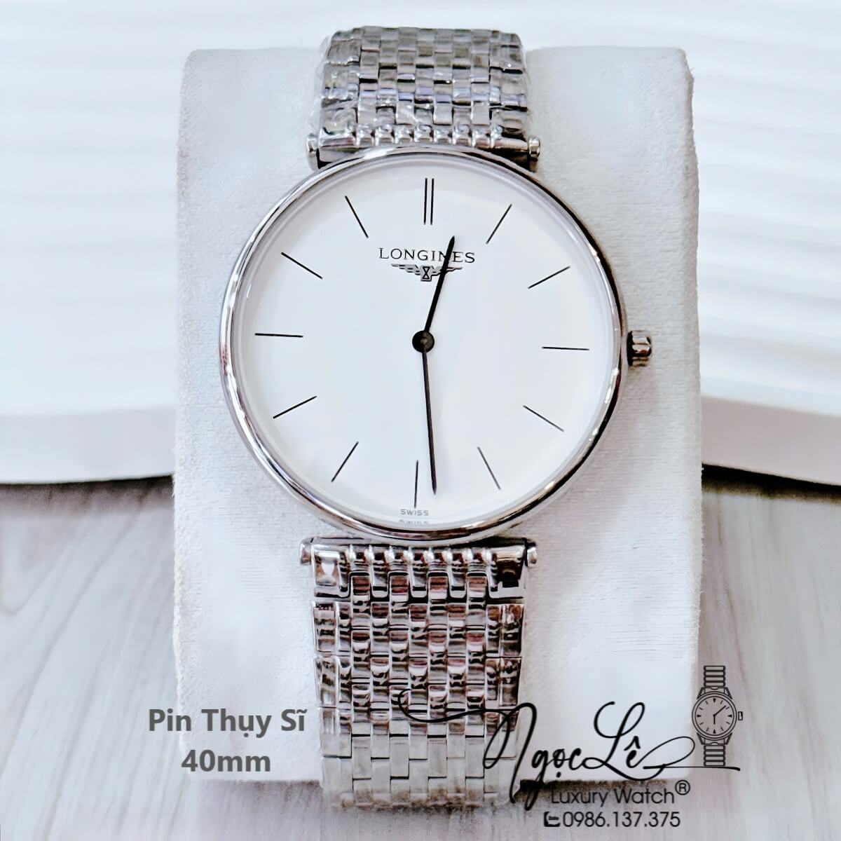 Đồng Hồ Longines Dây Bạc Mặt Trắng Chia Vạch Quartz Thụy Sĩ Kính Sapphire Cao Cấp Đủ Size Cho Nam Và Nữ