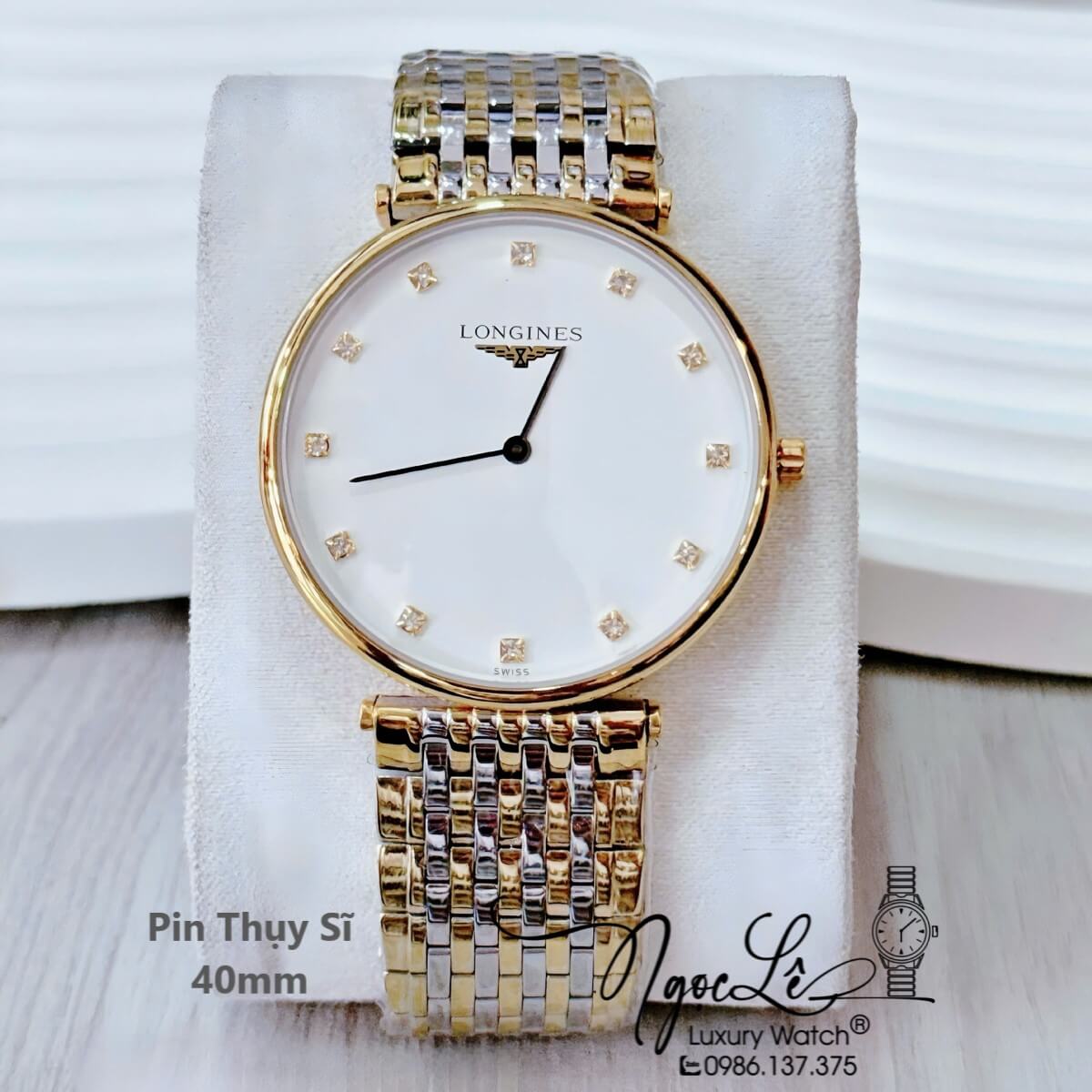 Đồng Hồ Longines Dây Demi Vàng Mặt Trắng Quartz Thụy Sĩ Kính Sapphire Cao Cấp Đủ Size Cho Nam Và Nữ