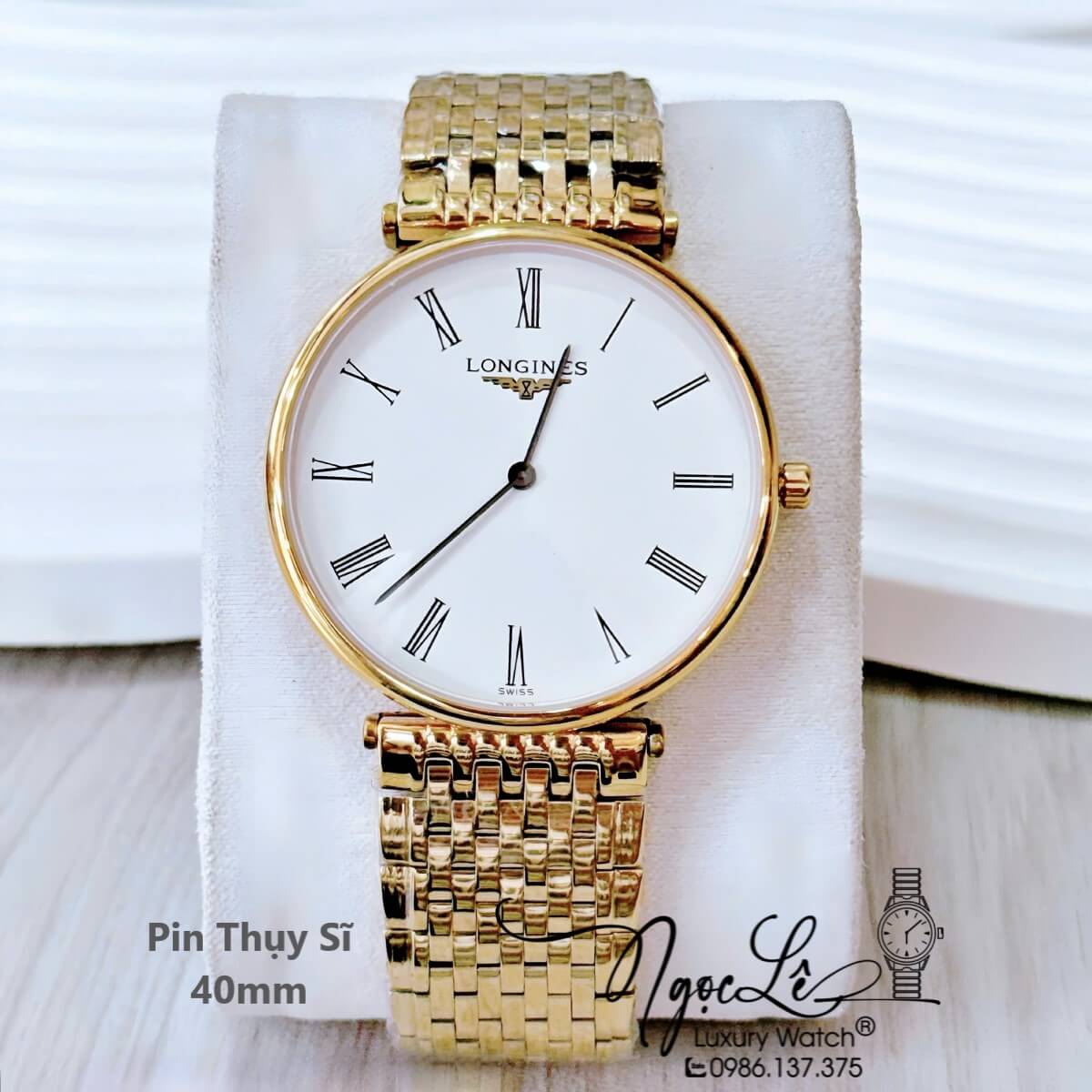 Đồng Hồ Longines Dây Vàng Mặt Trắng Số La Mã Quartz Thụy Sĩ Kính Sapphire Cao Cấp Đủ Size Cho Nam Và Nữ