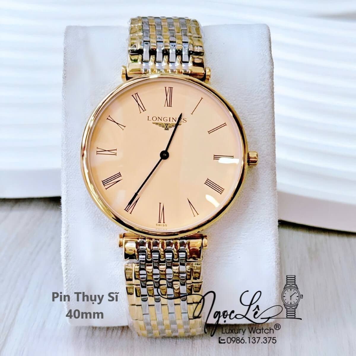 Đồng Hồ Nam Longines Quartz Thụy Sĩ Size 40mm Demi Vàng Mặt Vàng Số La Mã