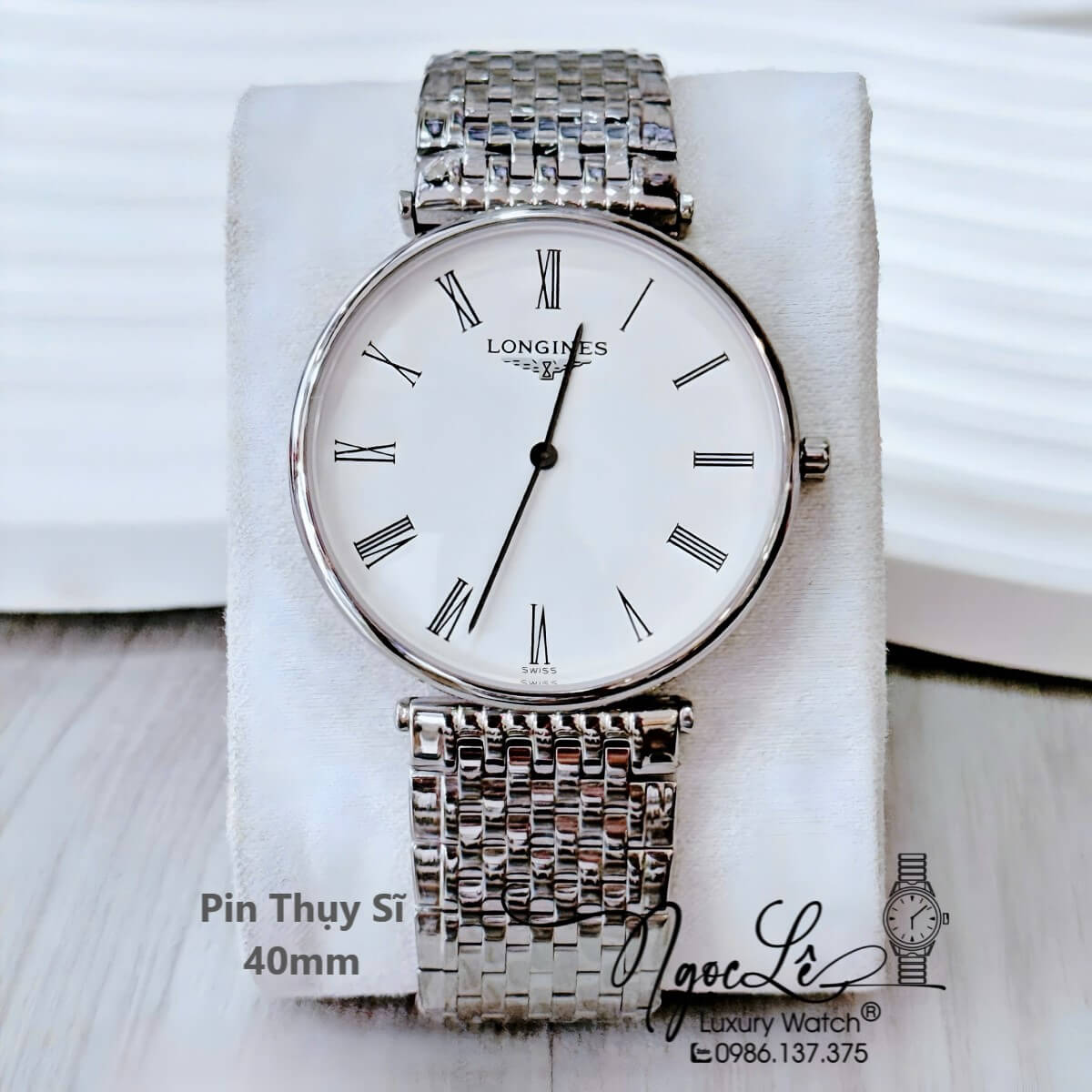 Đồng Hồ Longines Dây Bạc Mặt Trắng Số La Mã Quartz Thụy Sĩ Kính Sapphire Cao Cấp Đủ Size Cho Nam Và Nữ