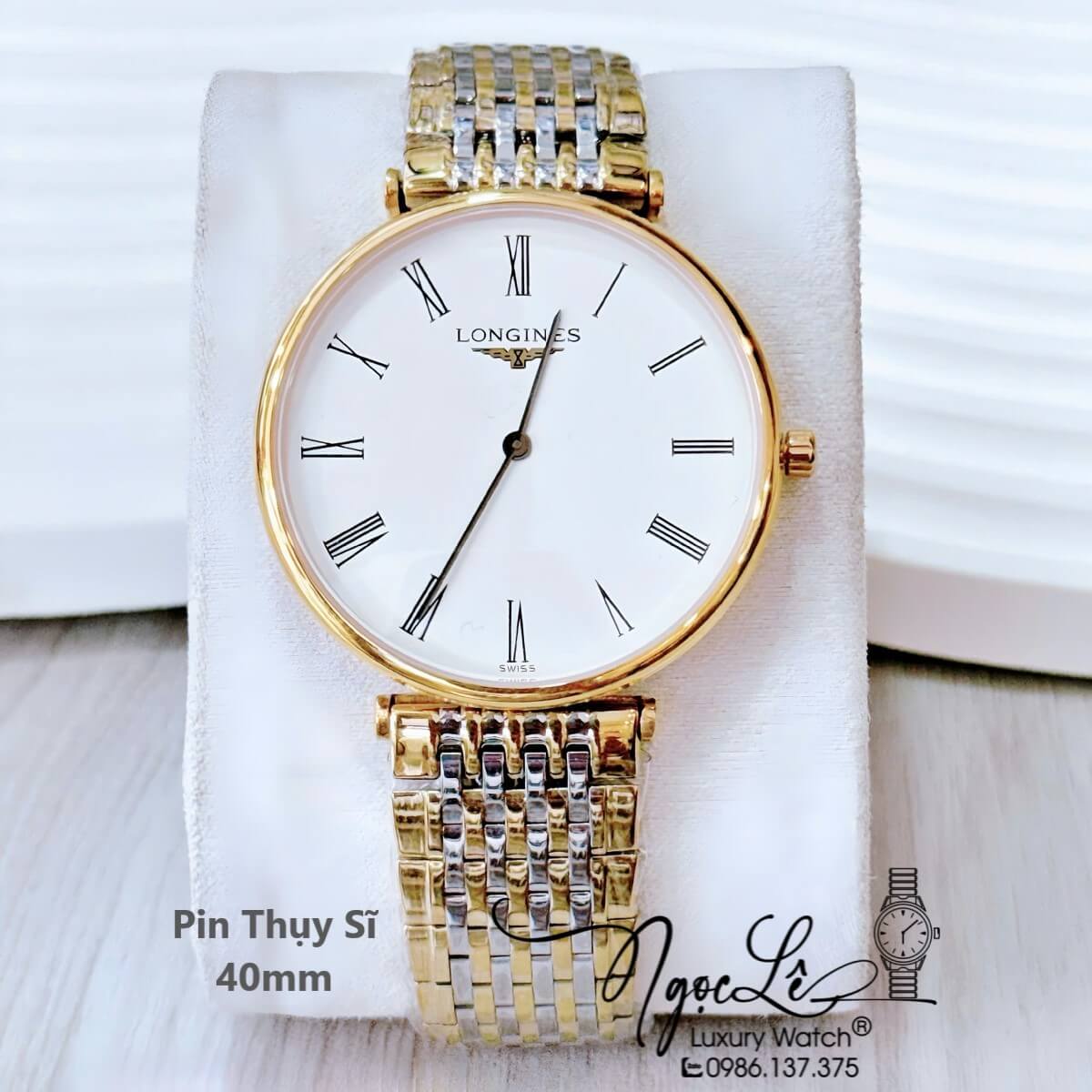 Đồng Hồ Longines Dây Demi Vàng Mặt Trắng Số La Mã Quartz Thụy Sĩ Kính Sapphire Cao Cấp Đủ Size Cho Nam Và Nữ