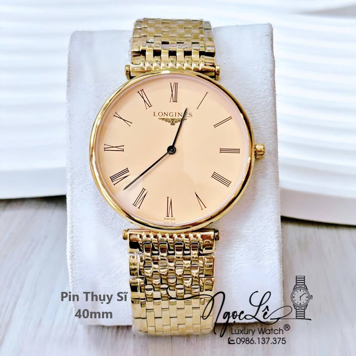 Đồng Hồ Longines Dây Vàng Mặt Vàng Số La Mã Quartz Thụy Sĩ Kính Sapphire Cao Cấp Đủ Size Cho Nam Và Nữ