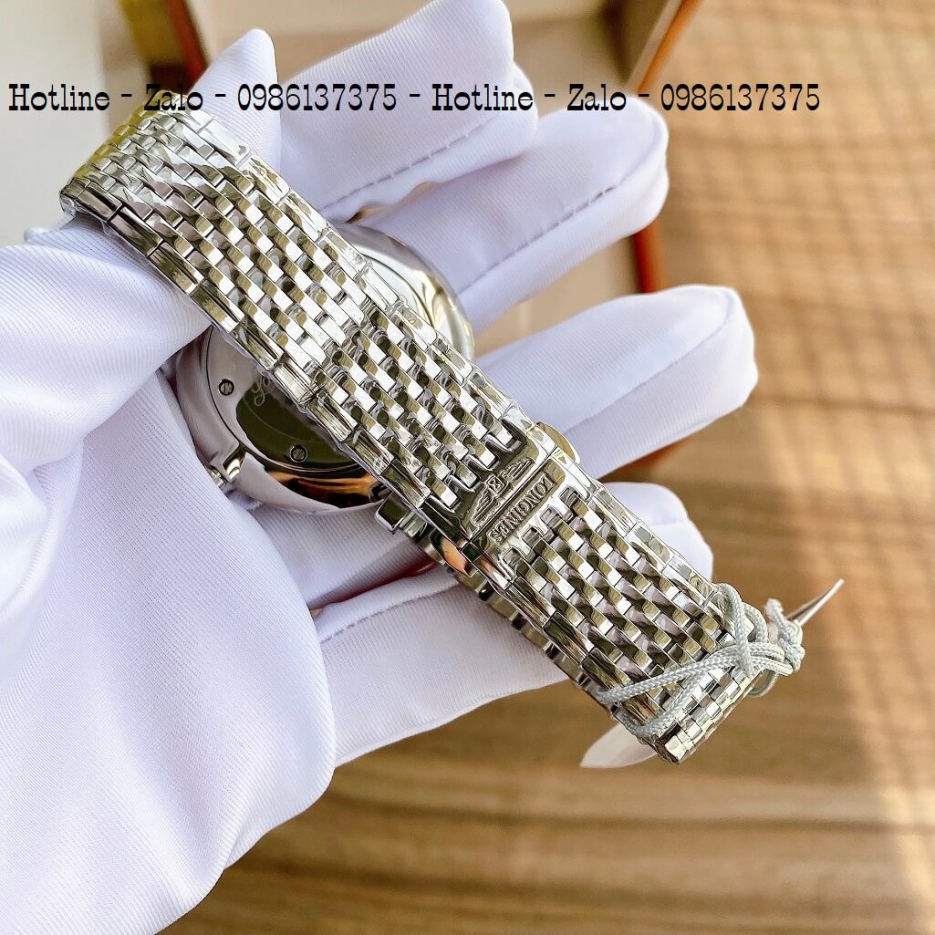 Đồng Hồ Longines Dây Bạc Mặt Trắng Quartz Thụy Sĩ Kính Sapphire Cao Cấp Đủ Size Cho Nam Và Nữ