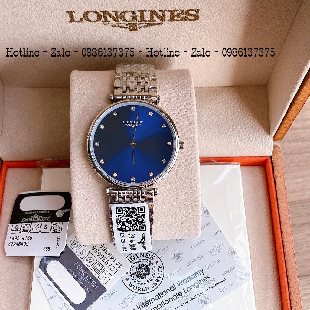 Đồng Hồ Nam Longines Quartz 38mm Bạc Mặt Xanh Hột