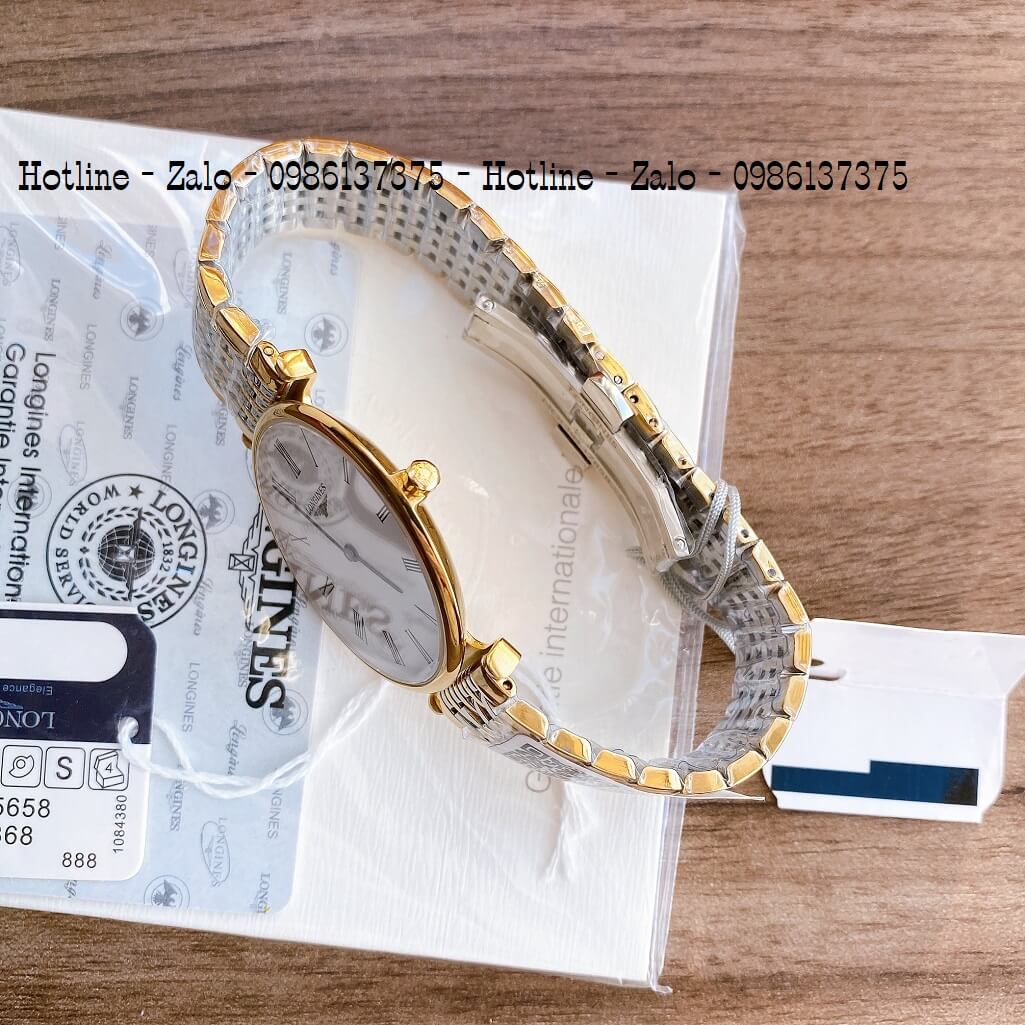 Đồng Hồ Longines Dây Demi Vàng Mặt Trắng Số La Mã Quartz Thụy Sĩ Kính Sapphire Cao Cấp Đủ Size Cho Nam Và Nữ