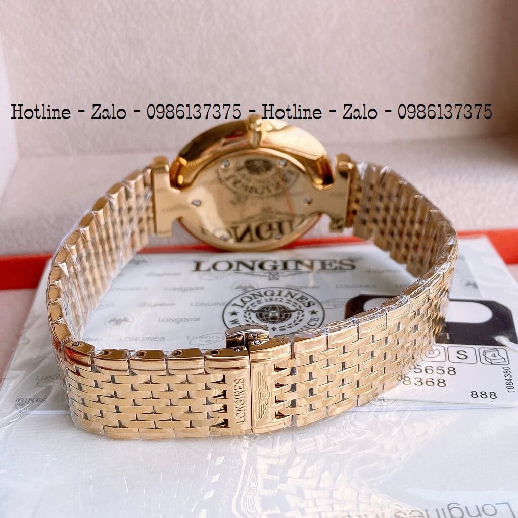 Đồng Hồ Longines Dây Vàng Mặt Trắng Số La Mã Quartz Thụy Sĩ Kính Sapphire Cao Cấp Đủ Size Cho Nam Và Nữ