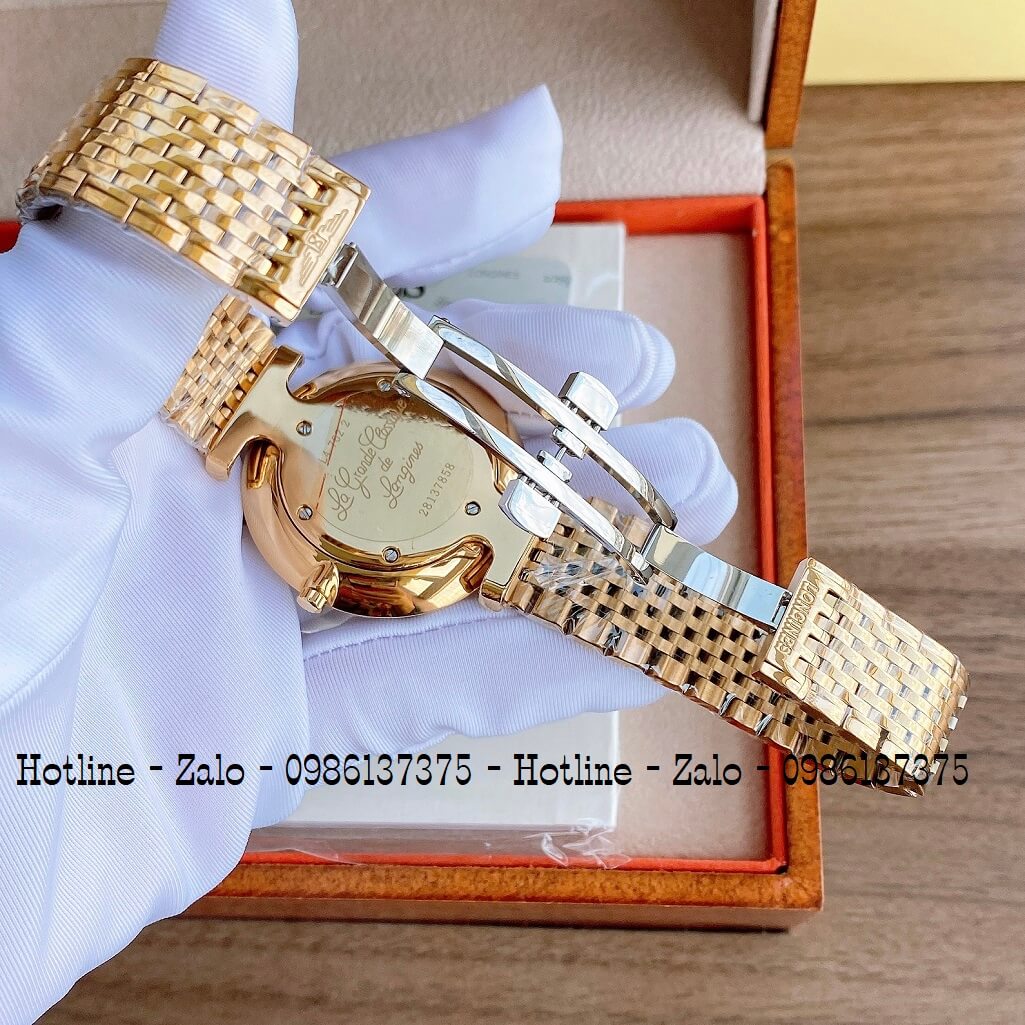 Đồng Hồ Longines Dây Vàng Mặt Trắng Quartz Thụy Sĩ Kính Sapphire Cao Cấp Đủ Size Cho Nam Và Nữ