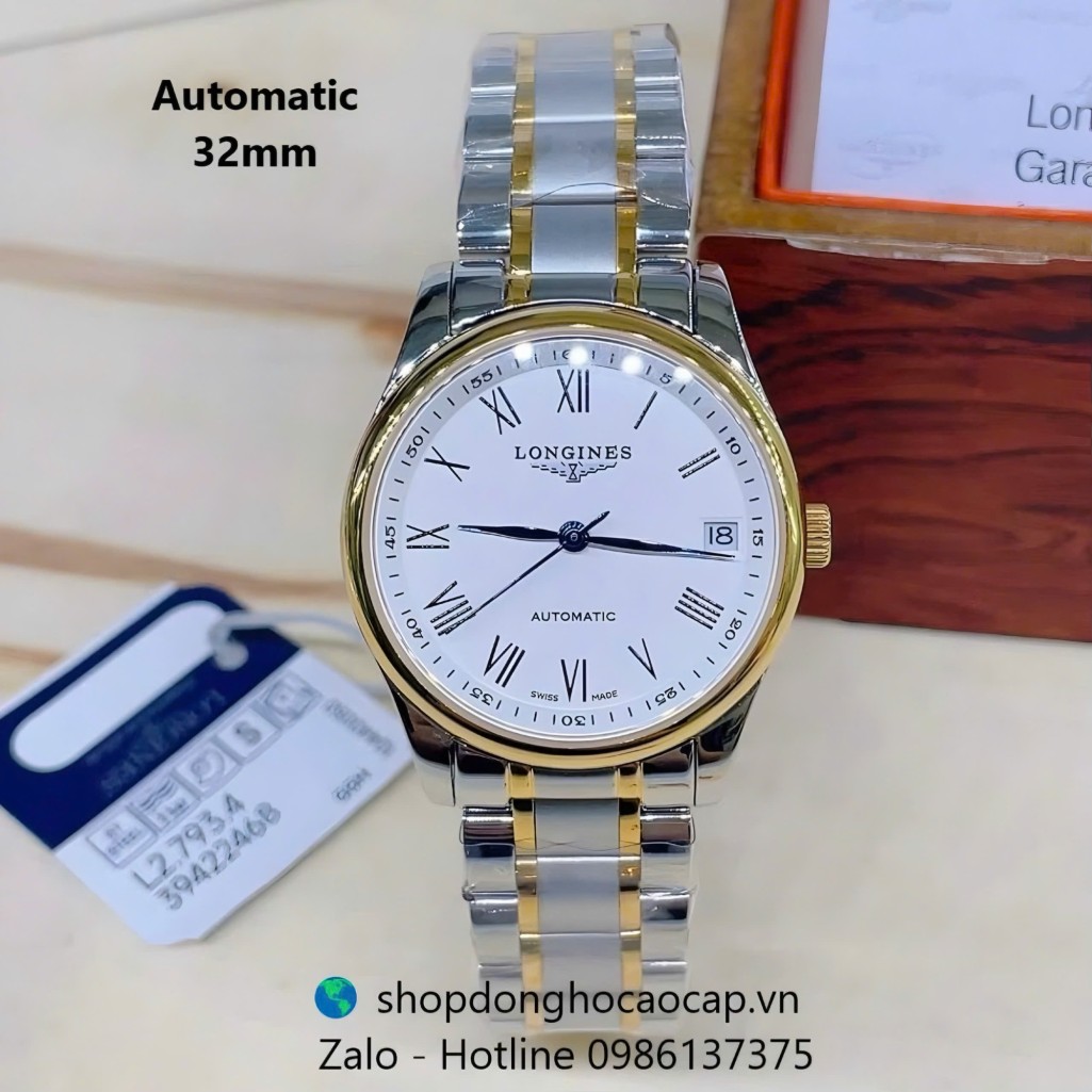 Đồng hồ Longines nữ máy Cơ Nhật, Longines nữ demi vàng mặt trắng số la mã size 32mm