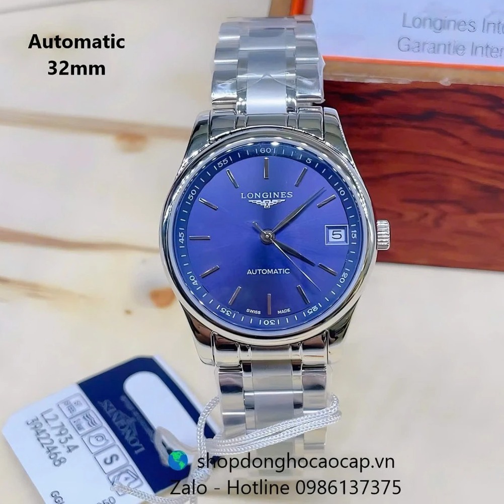 Đồng hồ Longines nữ máy Cơ Nhật, Longines nữ dây bạc mặt xanh size 32mm - Longines siêu cấp