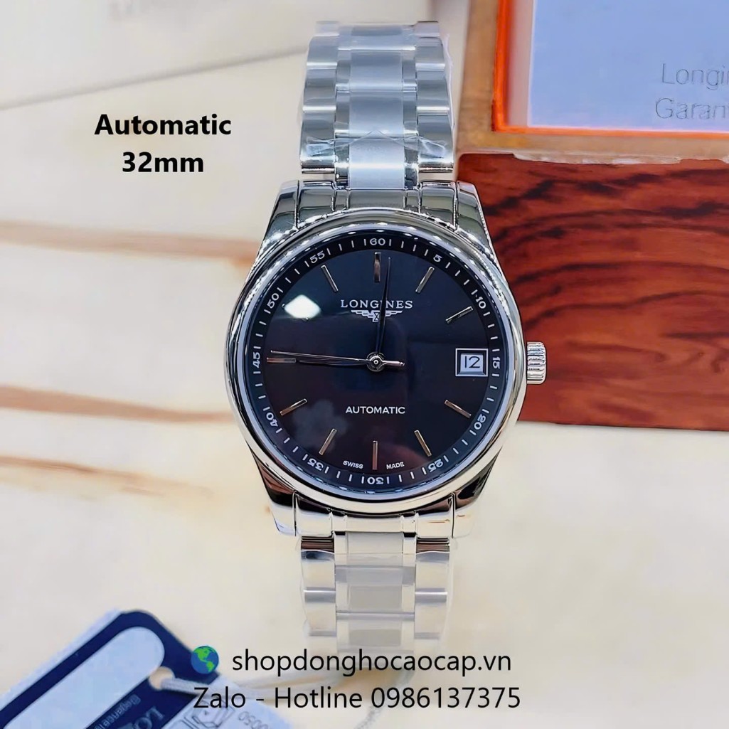 Đồng hồ Longines nữ máy Cơ Nhật, Longines nữ dây bạc mặt đen size 32mm - Longines siêu cấp