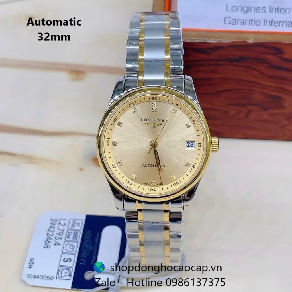 Đồng hồ Longines nữ máy Cơ Nhật, Longines nữ demi vàng mặt vàng size 32mm - Longines siêu cấp