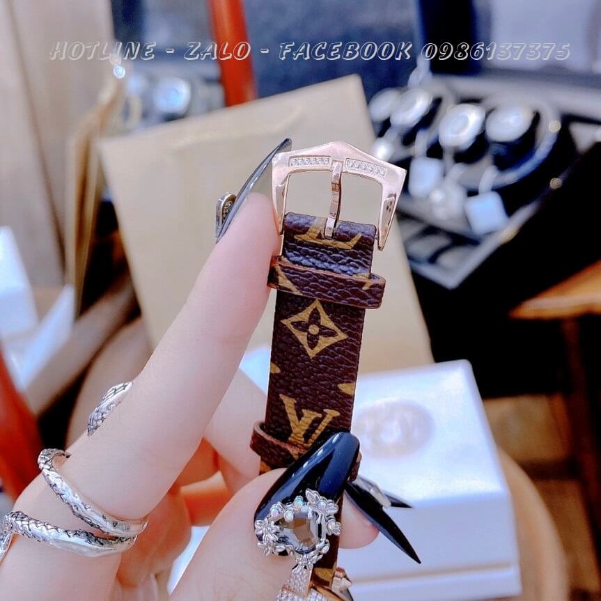 Đồng Hồ Louis Vuitton Siêu Cấp Nữ Dây Da Mặt Xoay 37mm Rose Gold