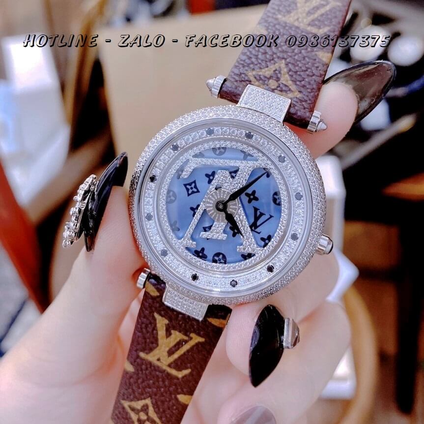 Đồng Hồ Louis Vuitton Siêu Cấp Nữ Dây Da Mặt Xoay 37mm Silver