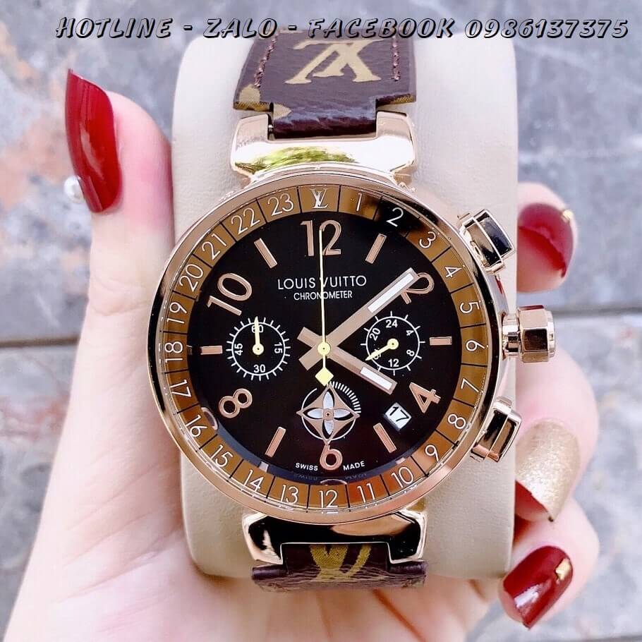 Đồng Hồ Louis Vuitton Nữ Dây Da Nâu 6 Kim 38mm