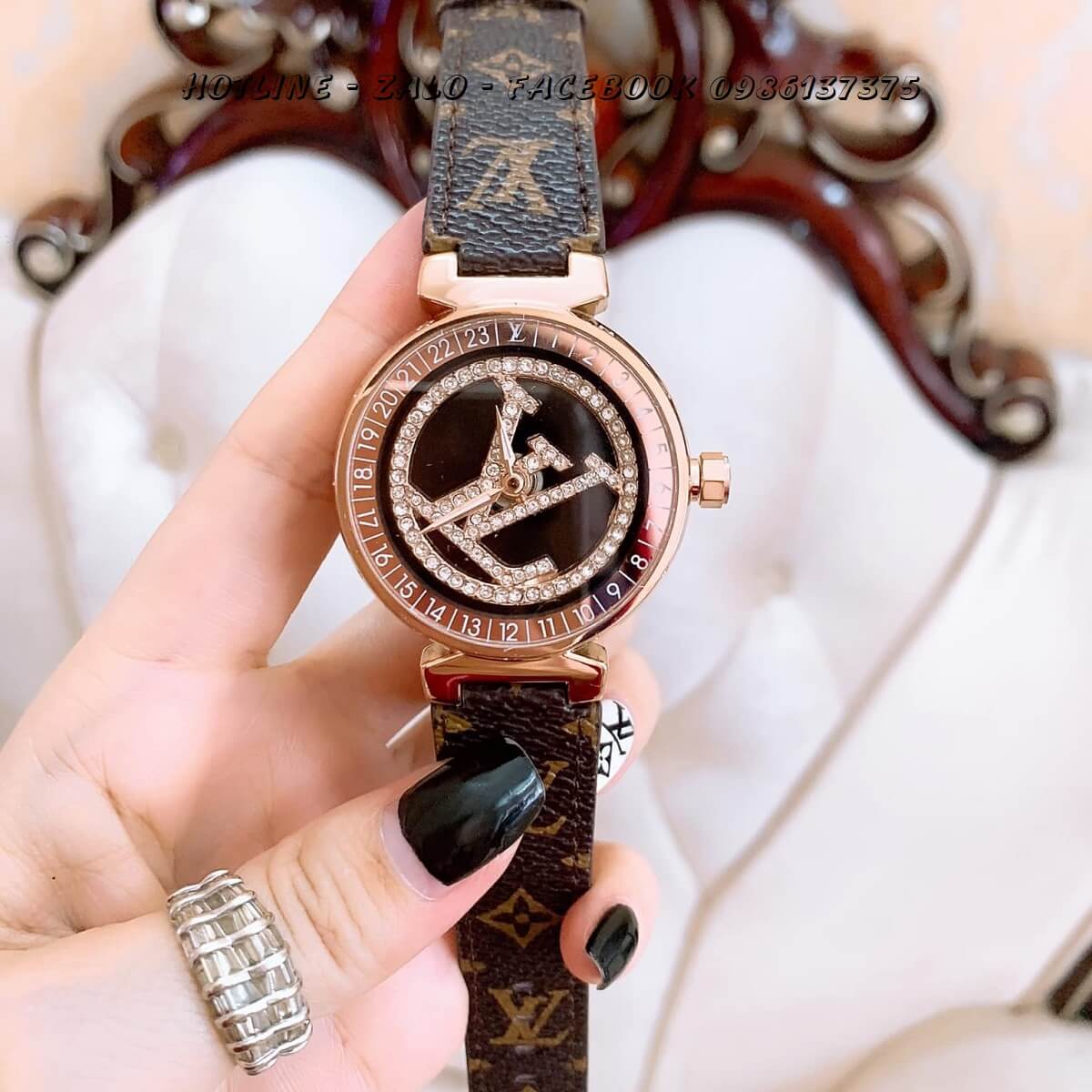 Đồng Hồ Louis Vuitton Nữ Dây Da Mặt Xoay 38mm