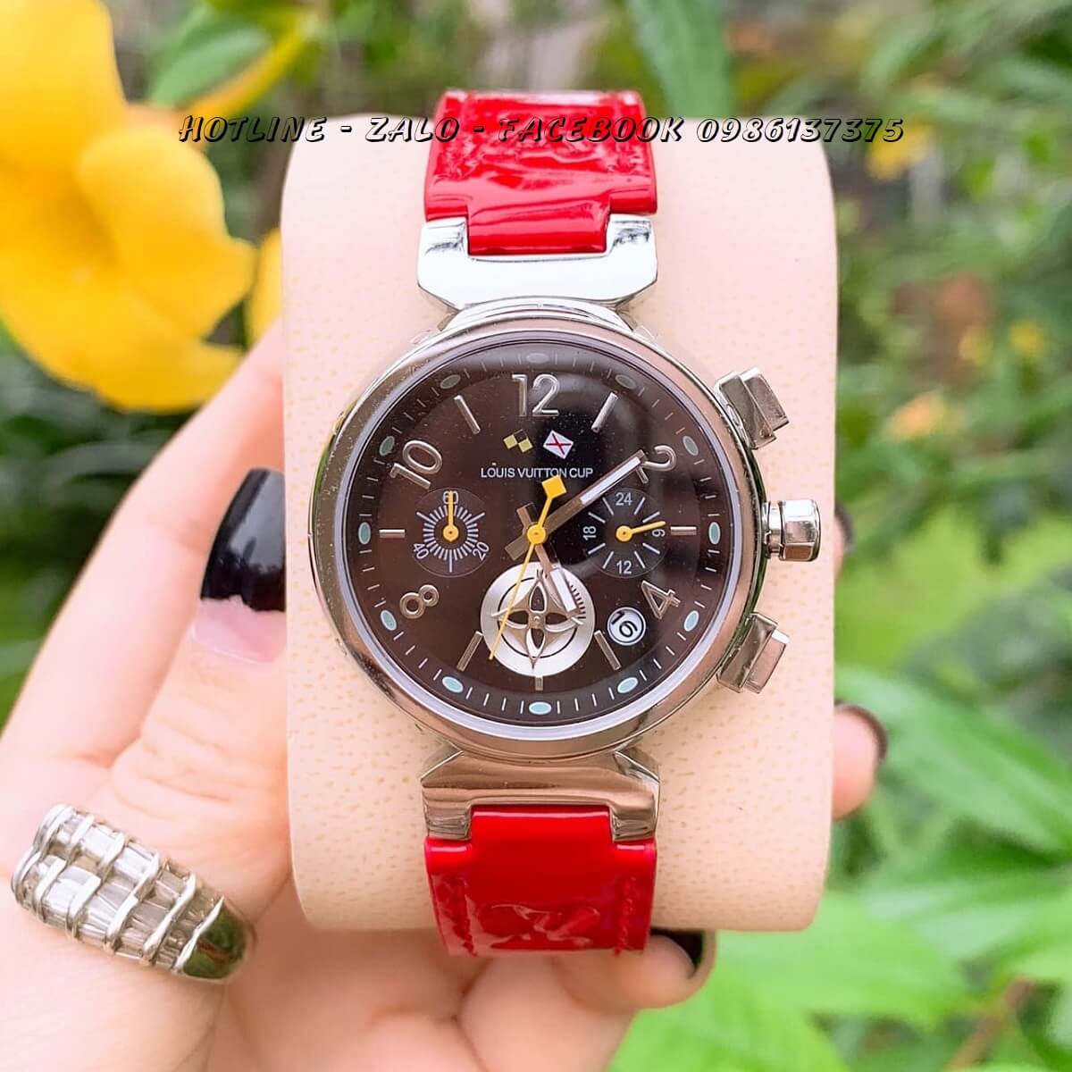 Đồng Hồ Louis Vuitton Nữ Dây Da Đỏ 6 Kim 34mm