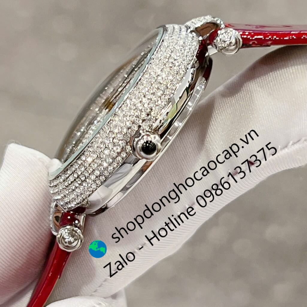 Đồng hồ Louis Vuitton nữ dây da đỏ size 38mm - Đồng hồ LV nữ mặt xoay vỏ silver Quartz