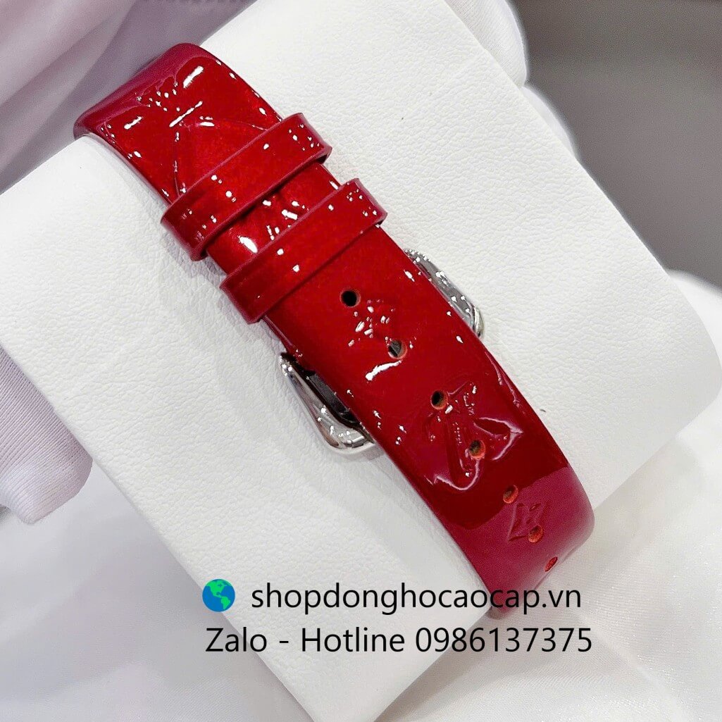 Đồng hồ Louis Vuitton nữ dây da đỏ size 38mm - Đồng hồ LV nữ mặt xoay vỏ silver Quartz