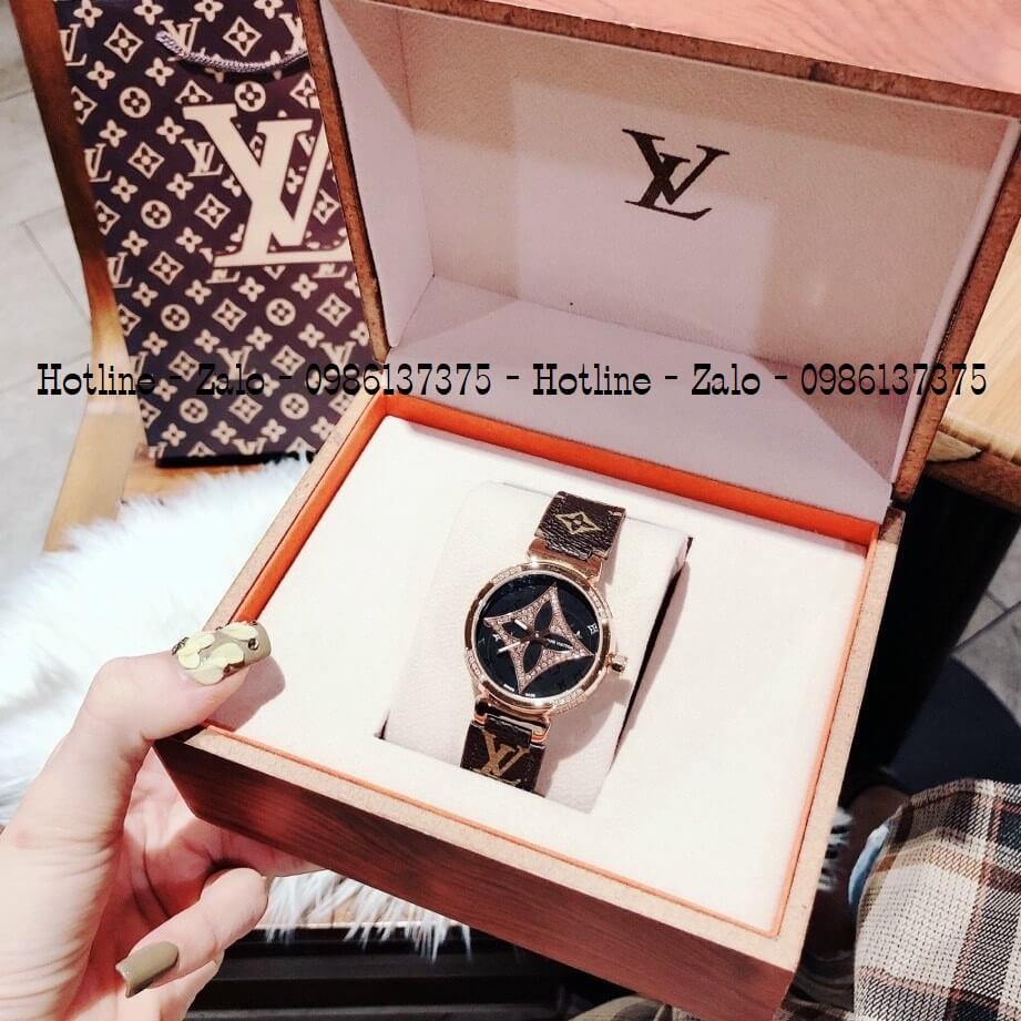 Đồng Hồ Louis Vuitton Nữ Dây Da Nâu 34mm Full Box