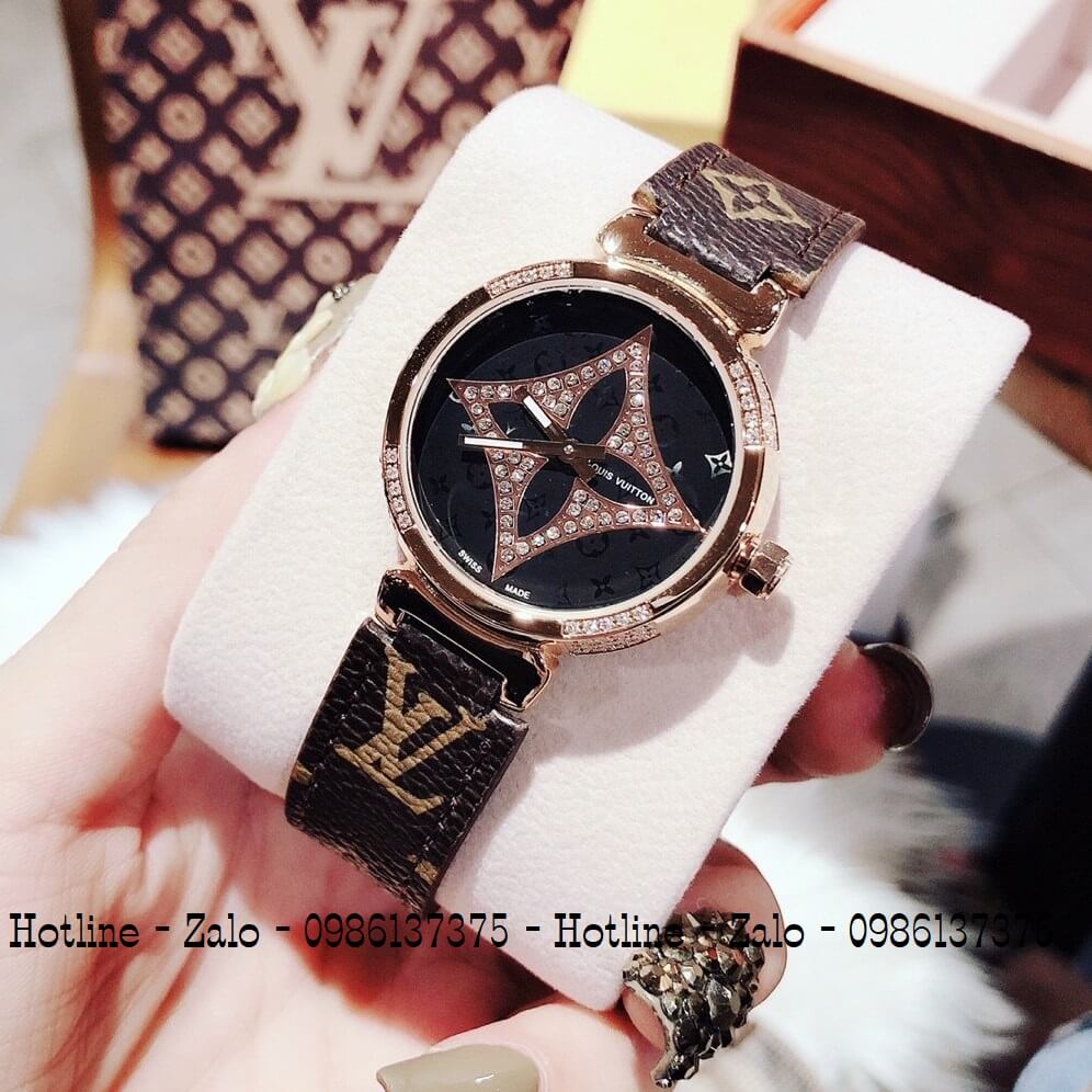 Đồng Hồ Louis Vuitton Nữ Dây Da Nâu 34mm Rose Full Box