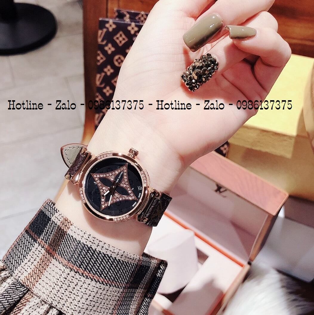 Đồng Hồ Louis Vuitton Nữ Dây Da Nâu 34mm Full Box