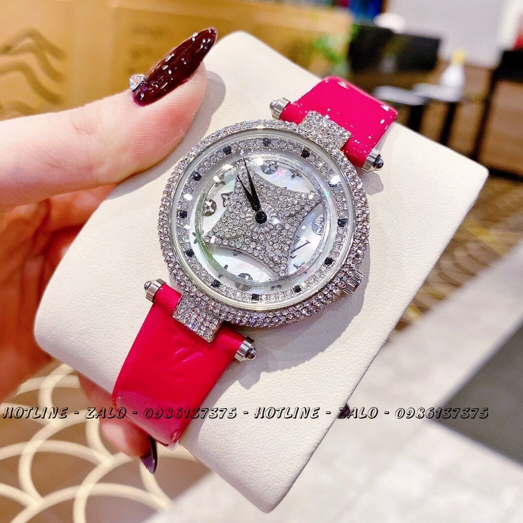 Đồng Hồ Nữ Louis Vuitton Mặt Xoay Dây Da Hồng 37mm Silver