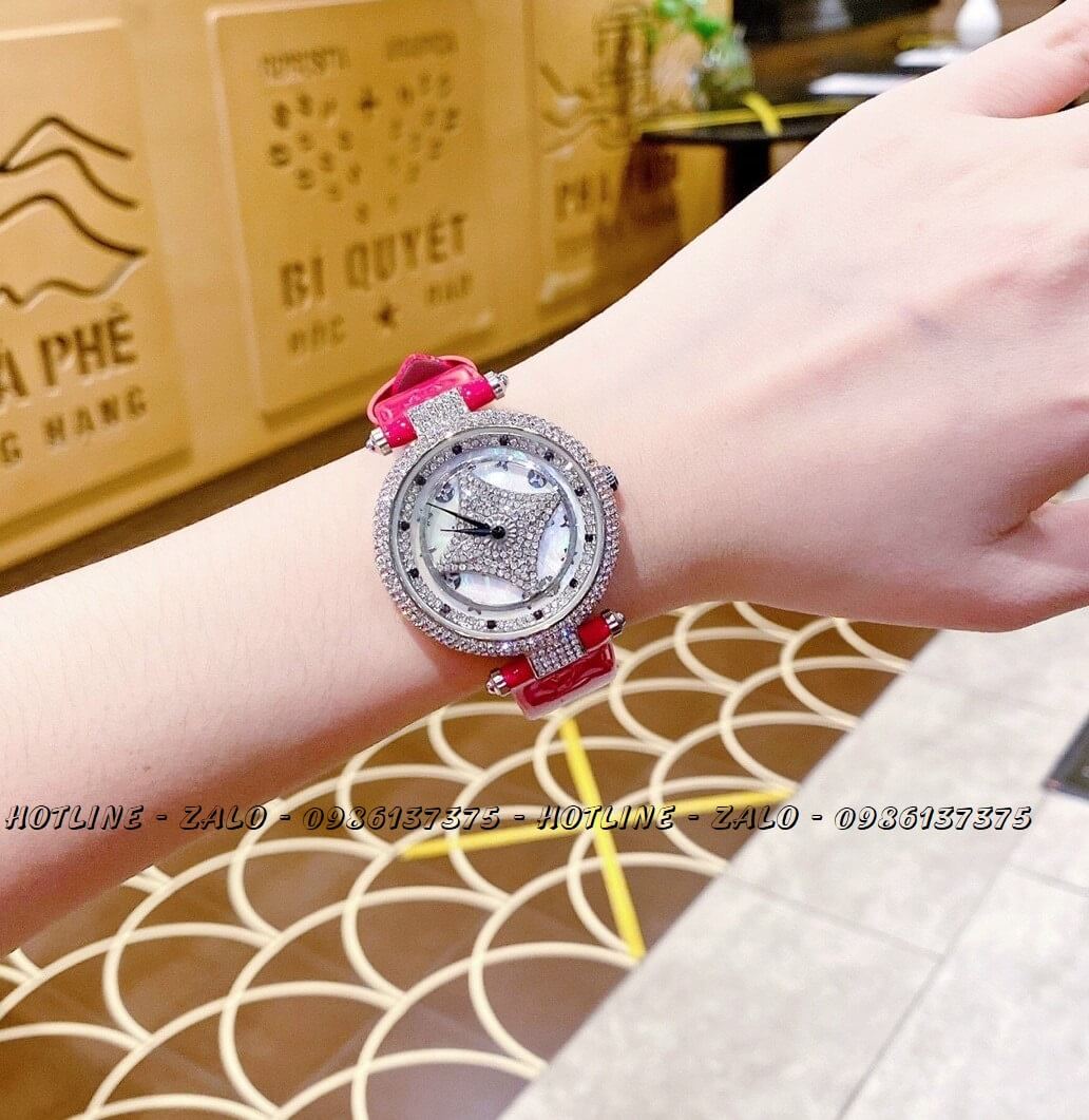 Đồng Hồ Nữ Louis Vuitton Mặt Xoay Dây Da Hồng 37mm Silver