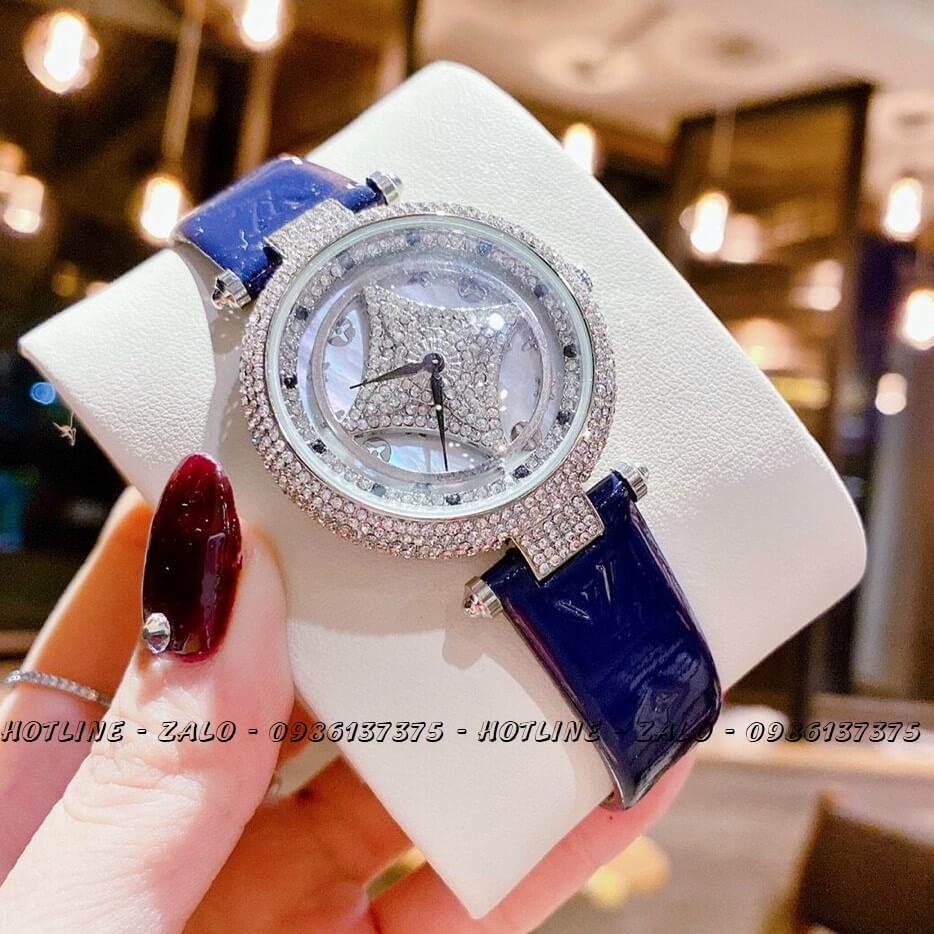 Đồng Hồ Nữ Louis Vuitton Mặt Xoay Dây Da Xanh 37mm Silver