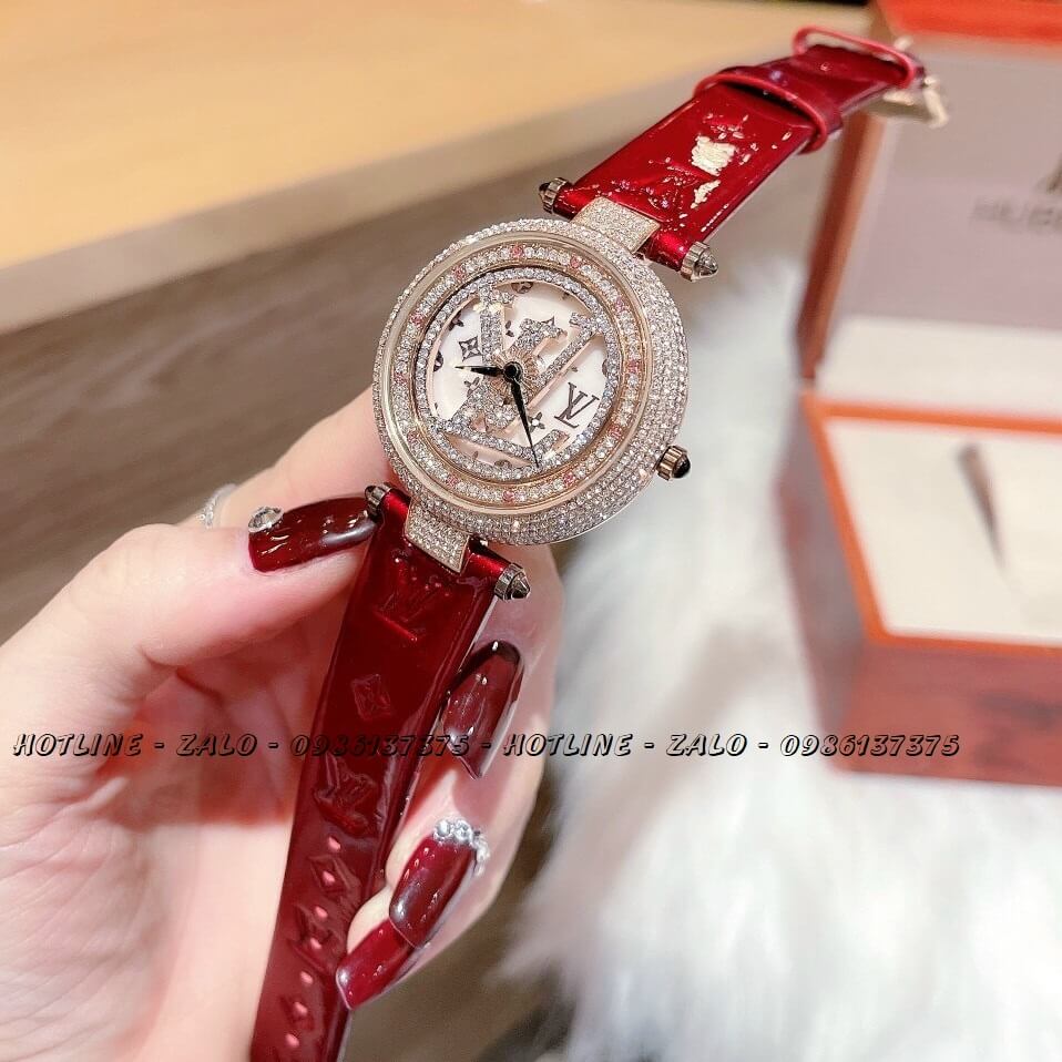 Đồng Hồ Nữ Louis Vuitton Mặt Xoay Dây Da Đỏ Bóng 37mm Rose