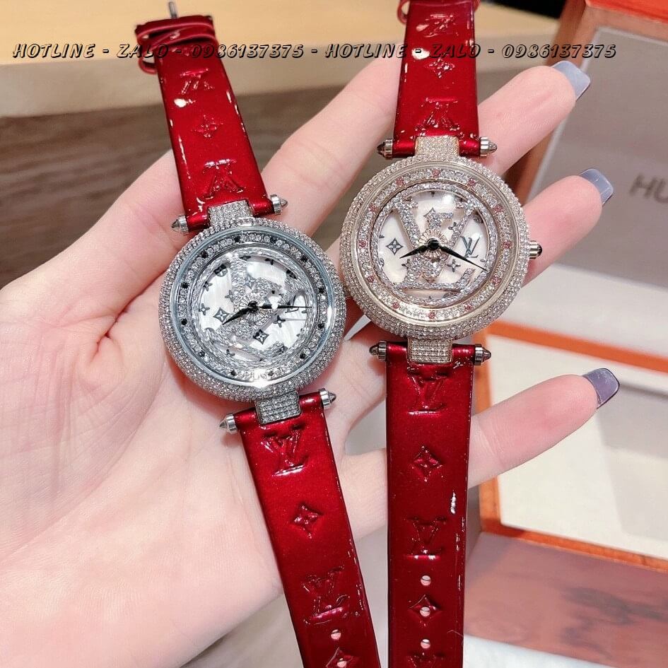 Đồng Hồ Nữ Louis Vuitton Mặt Xoay Dây Da Đỏ Bóng 37mm Silver