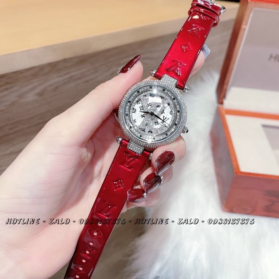 Đồng Hồ Nữ Louis Vuitton Mặt Xoay Dây Da Đỏ Bóng 37mm Silver