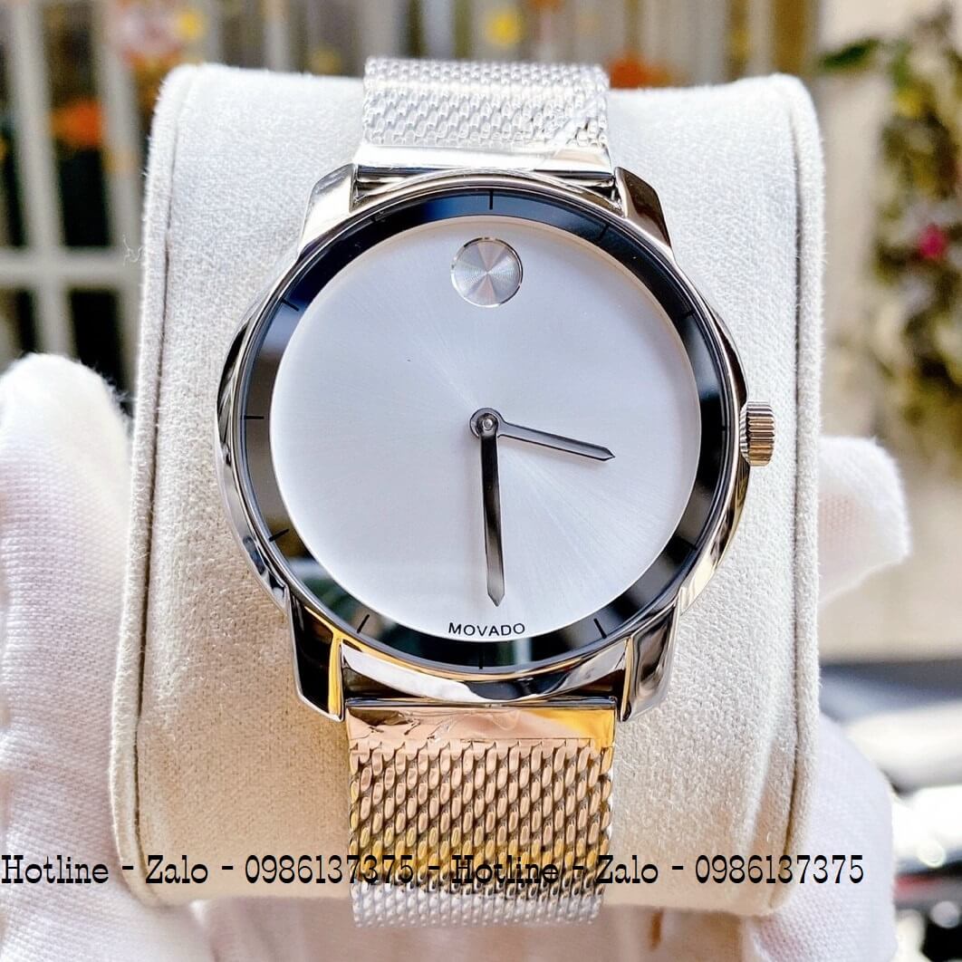 Đồng Hồ Cặp Movado Bold Lưới Bạc Mặt Trắng 40mm 33mm