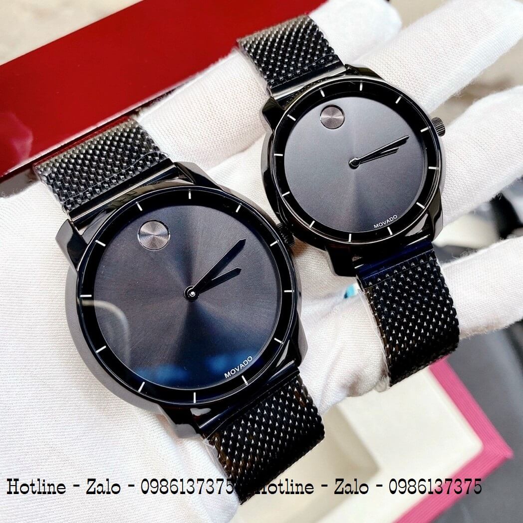 Đồng Hồ Cặp Movado Bold Lưới Đen 40mm - 33mm Full Box