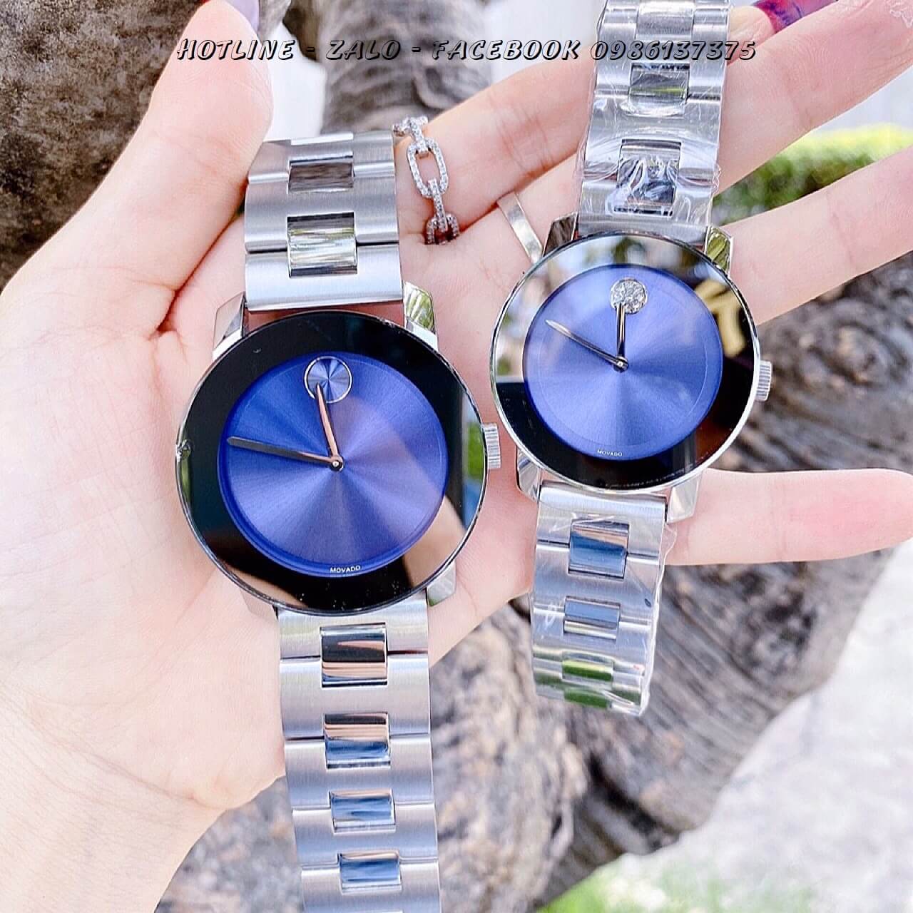 Đồng Hồ Movado Bold Cặp Bạc Mặt Xanh 36mm - 40mm