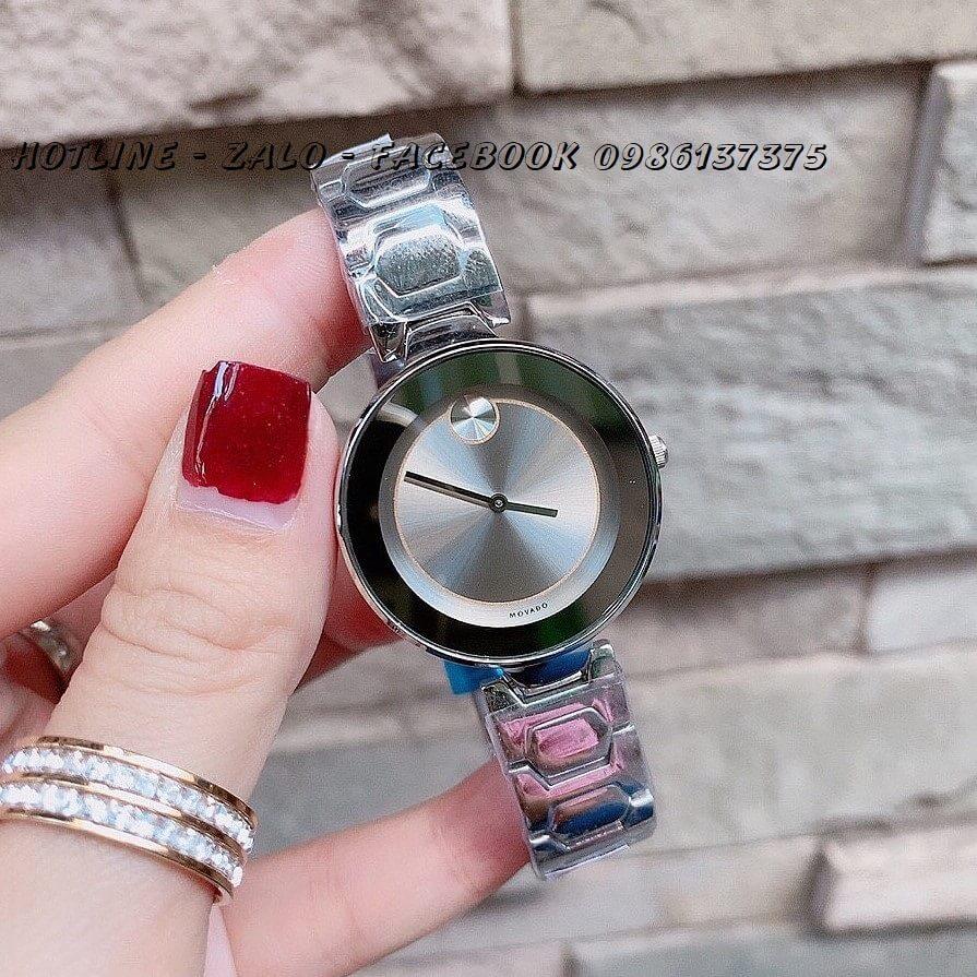 Đồng Hồ Movado Bold Nữ Dây Bạc Mặt Bạc 33mm