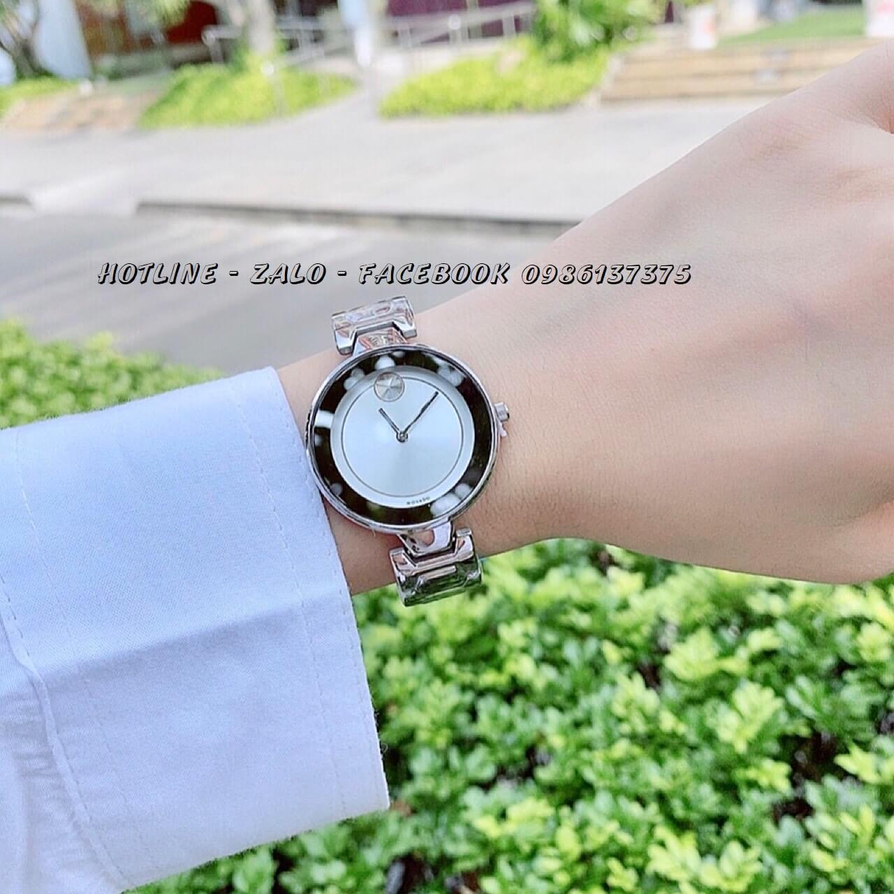 Đồng Hồ Movado Bold Nữ Dây Bạc Mặt Trắng 33mm