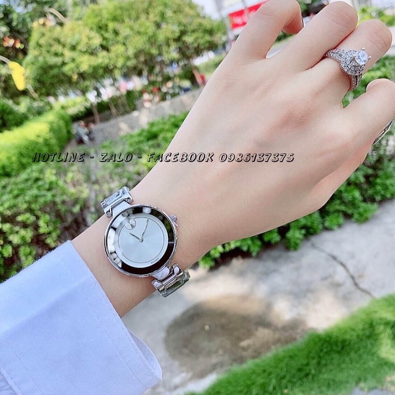 Đồng Hồ Movado Bold Nữ Dây Bạc Mặt Trắng 33mm