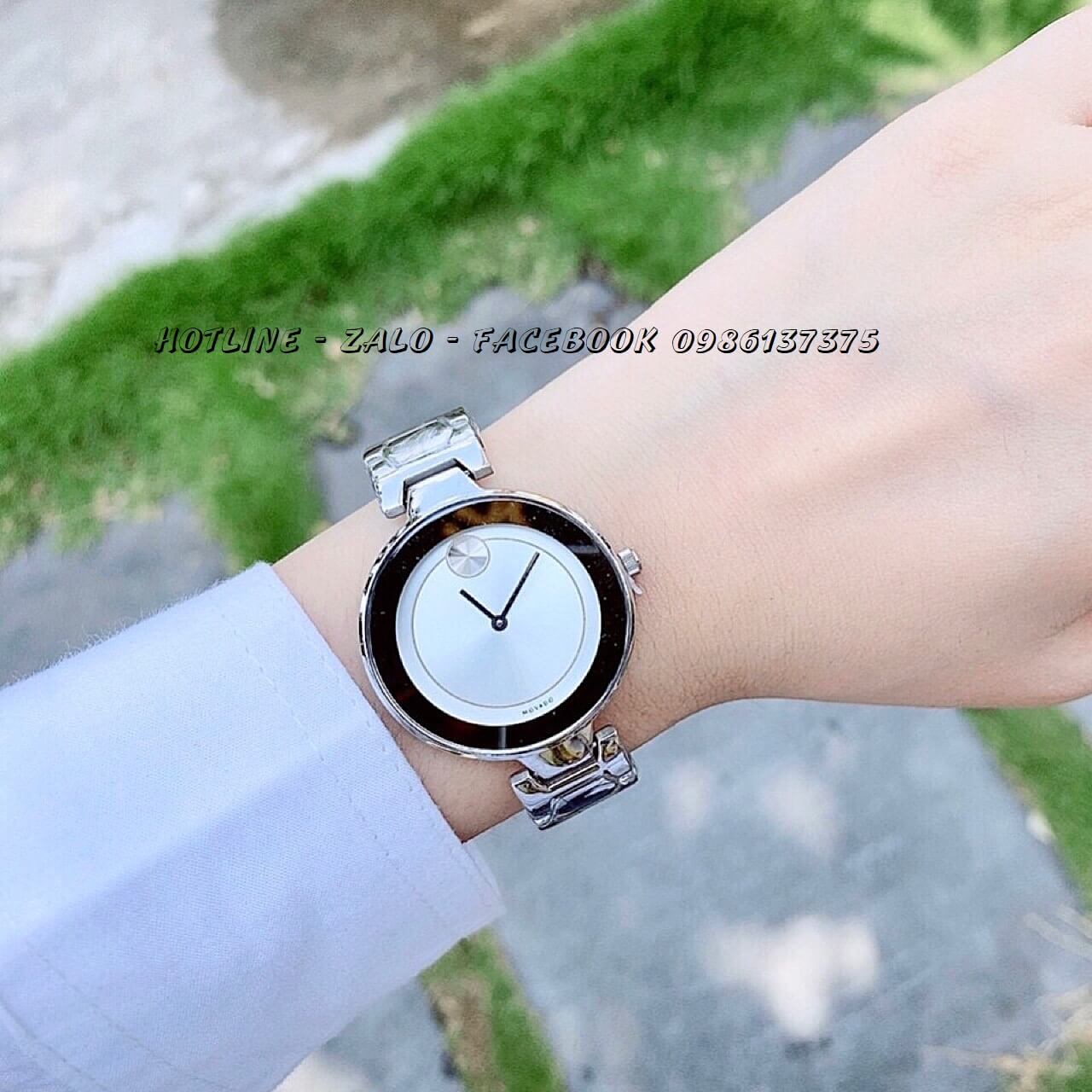 Đồng Hồ Movado Bold Nữ Dây Bạc Mặt Trắng 33mm