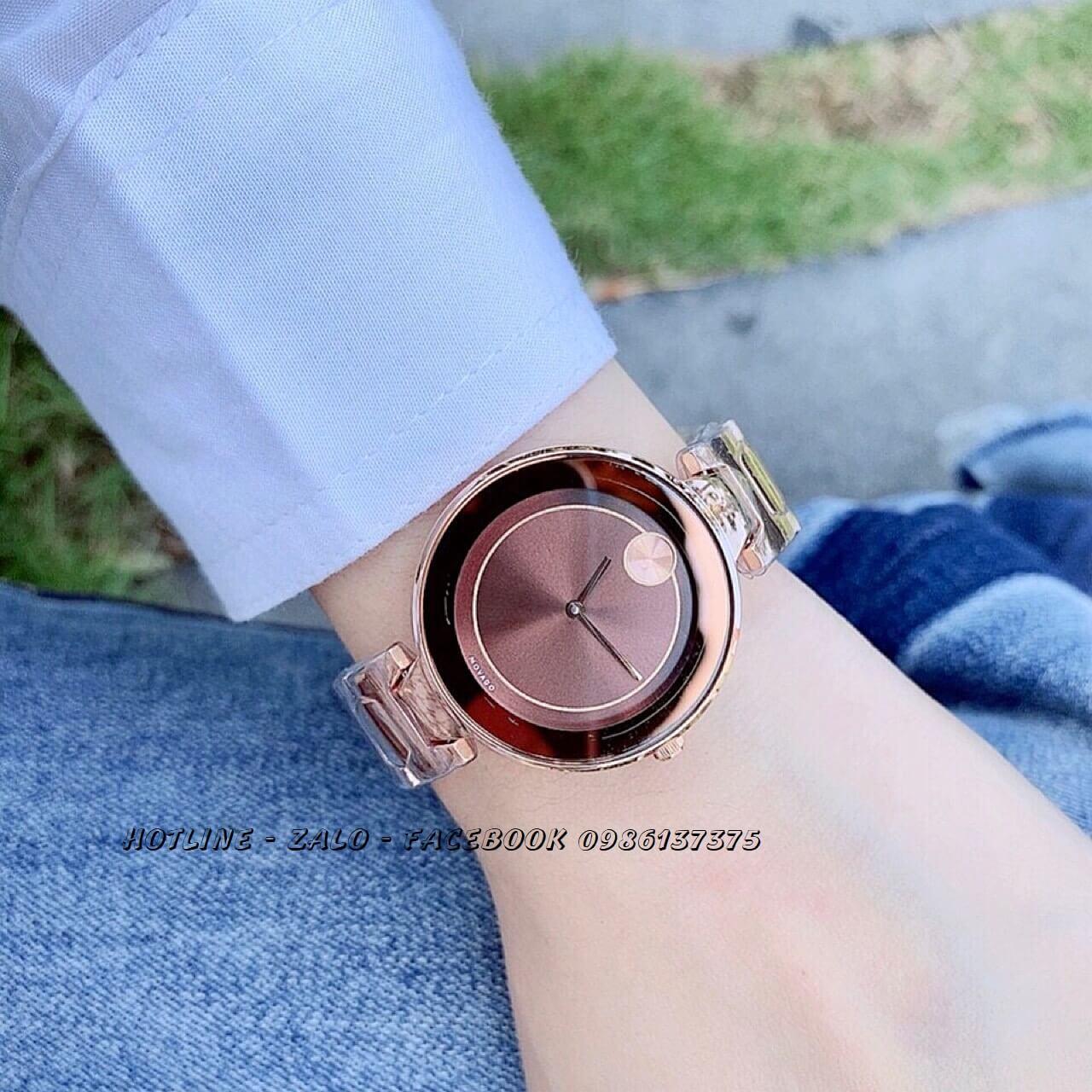 Đồng Hồ Movado Bold Nữ Dây Đồng Mặt Nâu 33mm