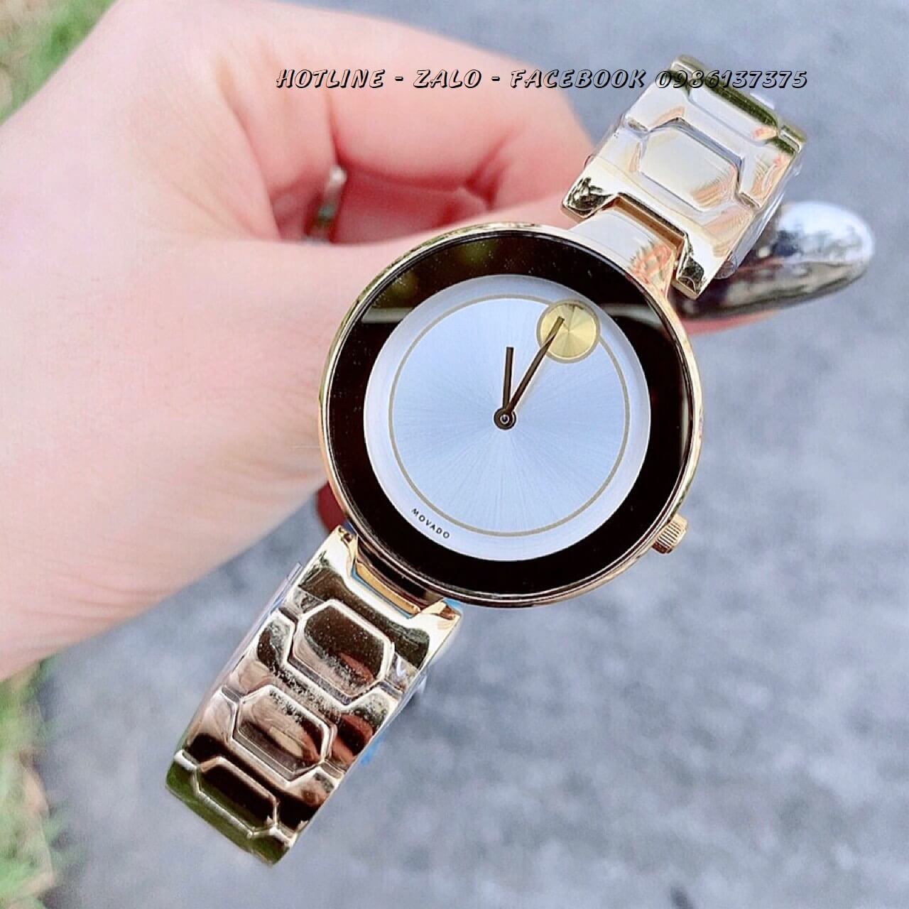 Đồng Hồ Movado Bold Nữ Dây Vàng Mặt Trắng 33mm