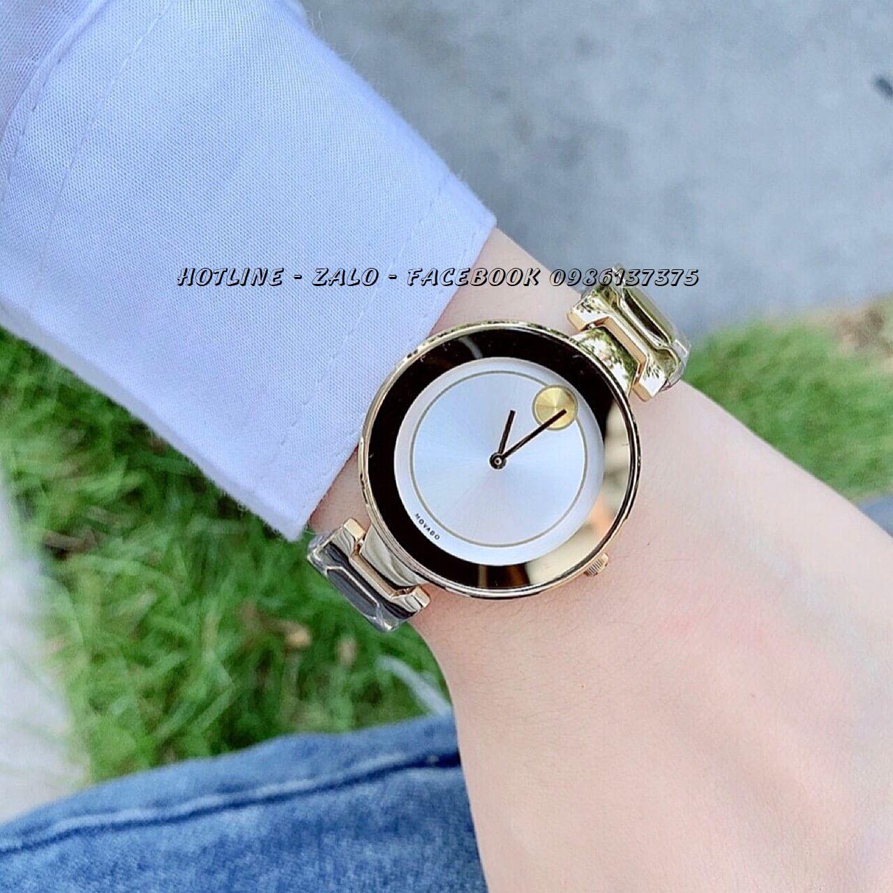 Đồng Hồ Movado Bold Nữ Dây Vàng Mặt Trắng 33mm