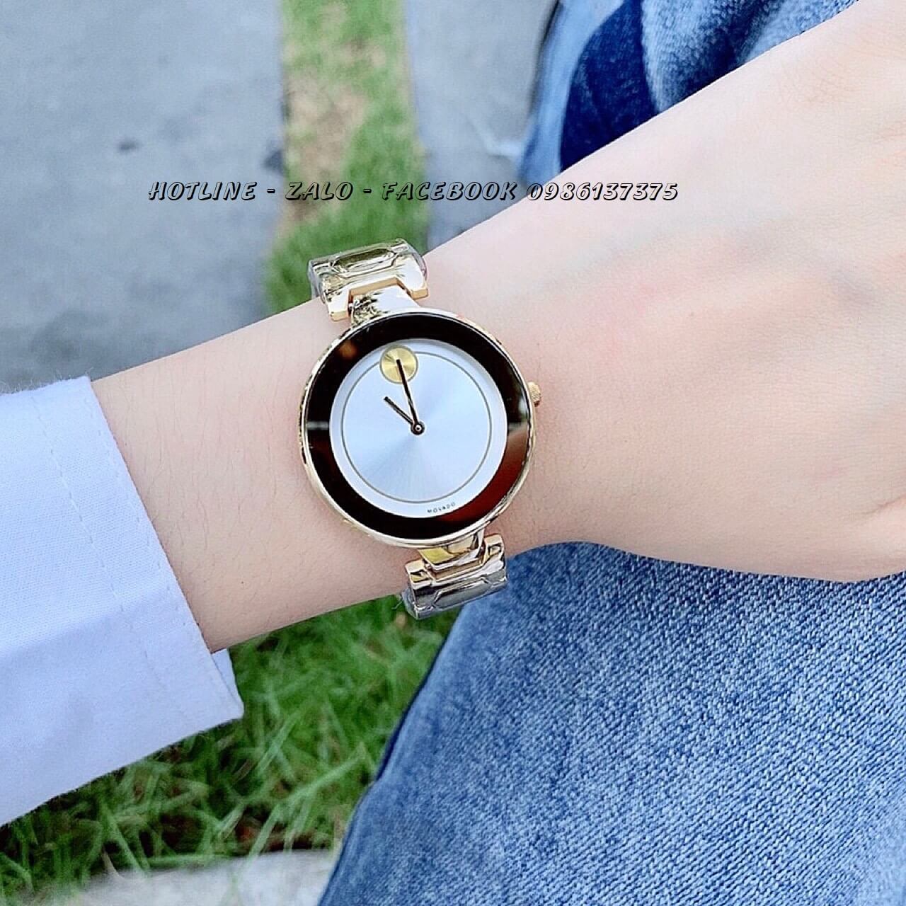 Đồng Hồ Movado Bold Nữ Dây Vàng Mặt Trắng 33mm