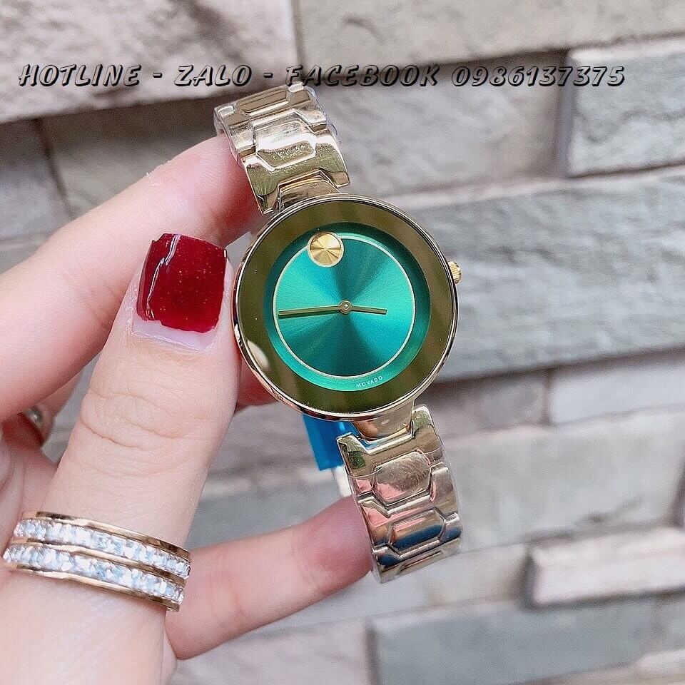 Đồng Hồ Movado Bold Nữ Dây Vàng Mặt Xanh 33mm